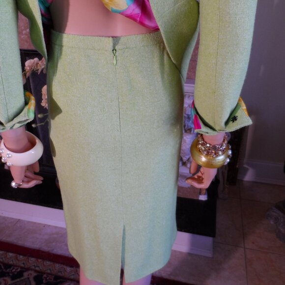 Dolce&Gabbana Light Green Tweed Textured 100% Silk Skirt Suit Size IT 46 - US 10 - Picture 11 of 16